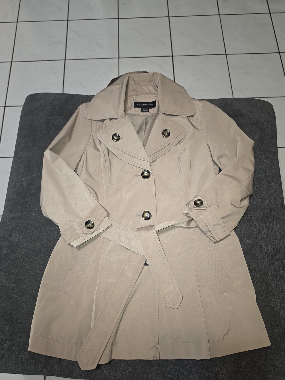 LIZ CLAIBORNE Women's Beige Trench Coat with Belt